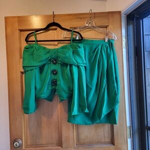 Saint Romei 80's 100% Silk Green 2 Piece Set NWOT
